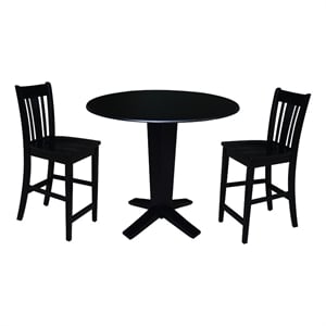 42&quot Solid Wood Dual Drop Leaf Table with 2 Counter Height Stools