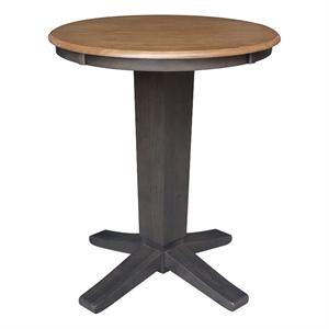 30&quot Solid Wood Round Top Counter Height Pedestal Dining Table in Hickory/Coal