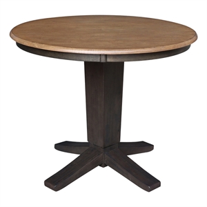 36&quot Solid Wood Round Top Pedestal Dining Table in Hickory/Washed Coal
