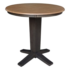 36&quot Solid Wood Round Top Counter Height Pedestal Dining Table in Hickory/Coal