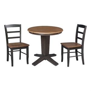 30&quot Solid Wood Round Top Dining Table with 2 Dining Chairs