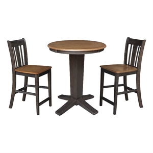 30&quot Solid Wood Round Top Dining Table with 2 Counter Height Stools