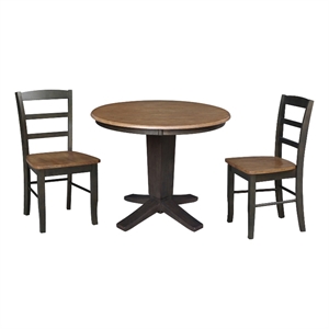 36&quot Solid Wood Round Top Dining Table with 2 Dining Chairs