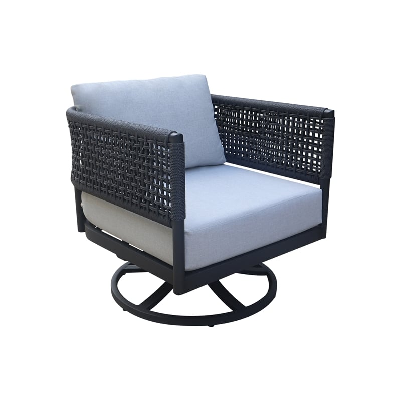 Outdoor Patio Charcoal Woven Abaca Rope Swivel Rocking Chair with Cushion
