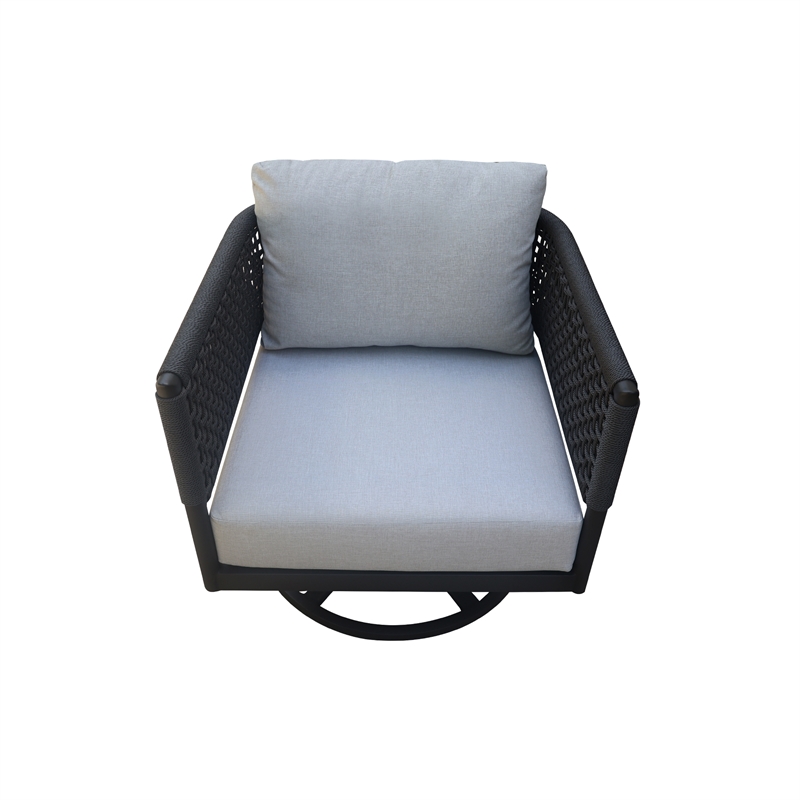 Outdoor Patio Charcoal Woven Abaca Rope Swivel Rocking Chair with Cushion