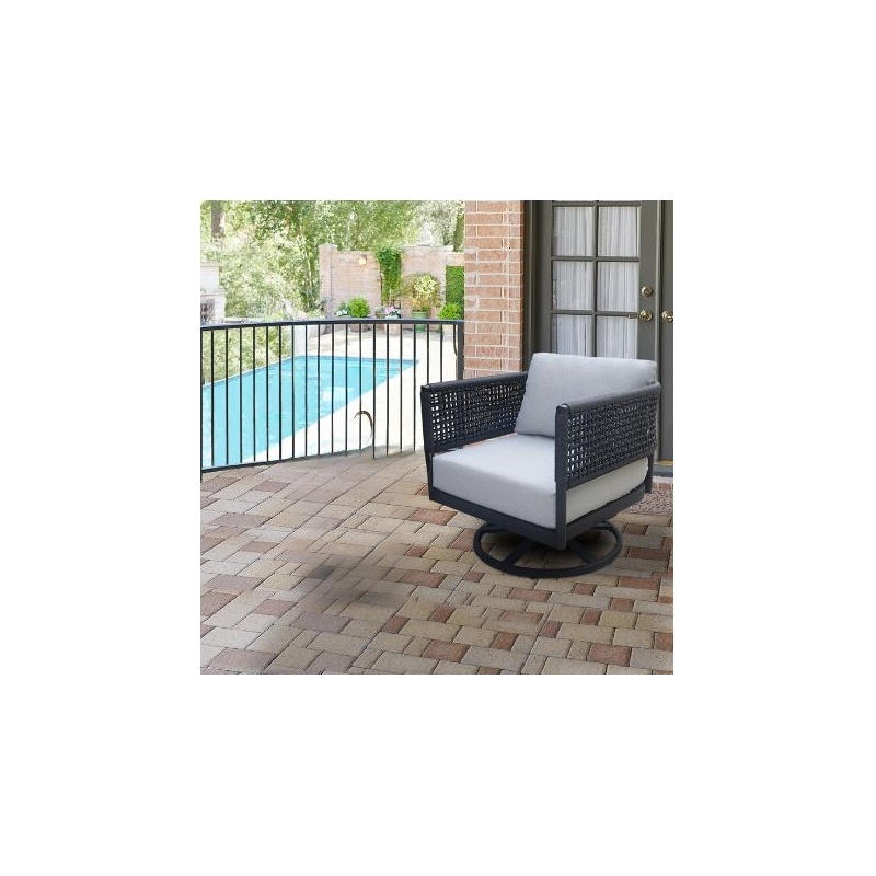 Outdoor Patio Charcoal Woven Abaca Rope Swivel Rocking Chair with Cushion