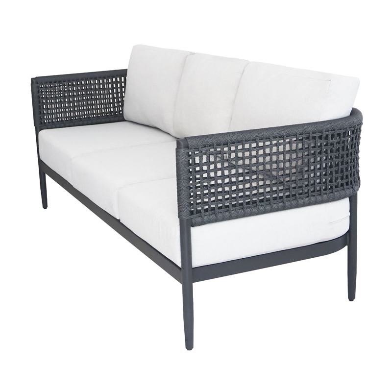 Outdoor Aluminum Woven Abaca Rope 3 Seater Patio Sofa with Cushions