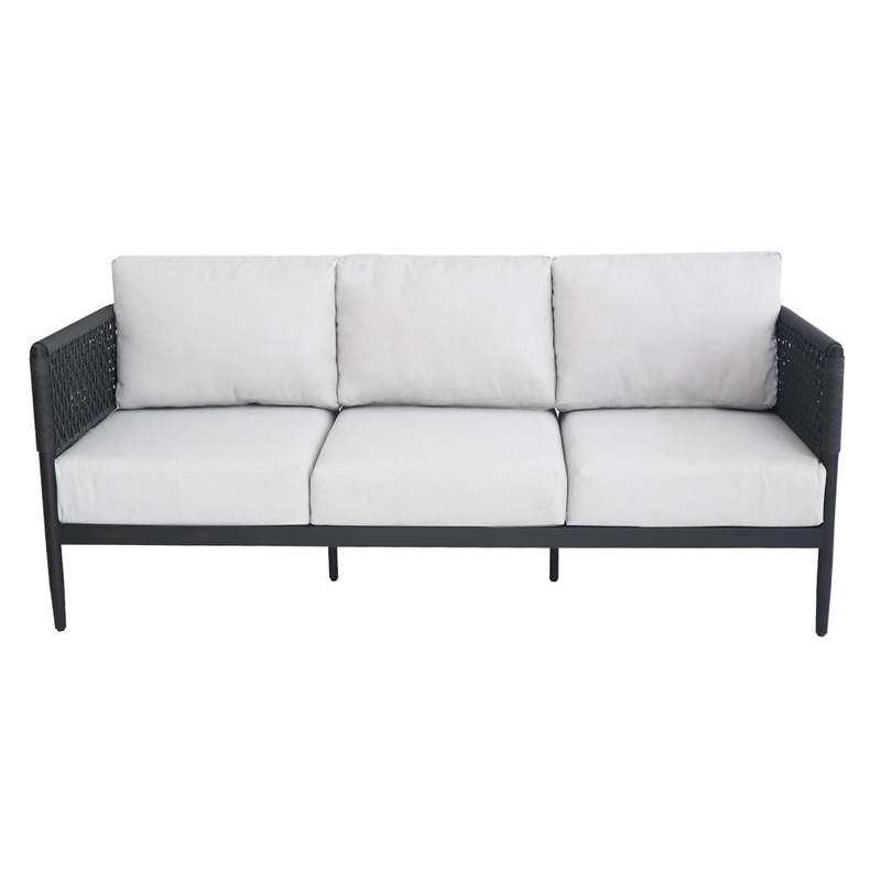 Outdoor Aluminum Woven Abaca Rope 3 Seater Patio Sofa with Cushions