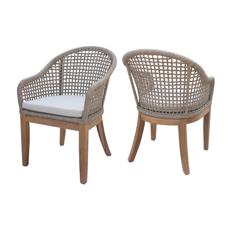 Set of Two Outdoor Teak Patio Dining Chair with Cushions - Natural