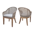 Set of Two Outdoor Teak Patio Dining Chair with Cushions - Natural
