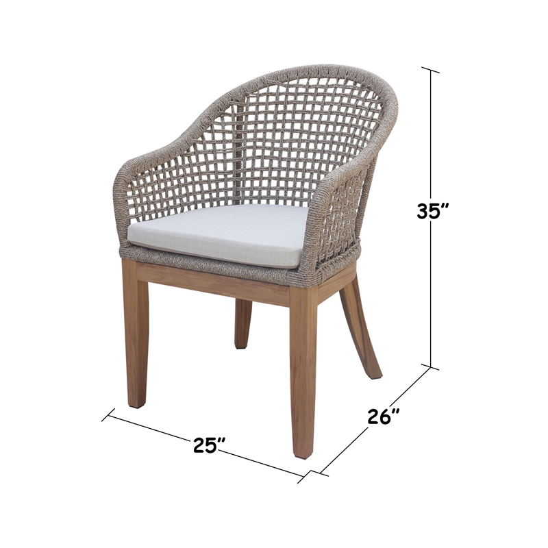 Set of Two Outdoor Teak Patio Dining Chair with Cushions - Natural