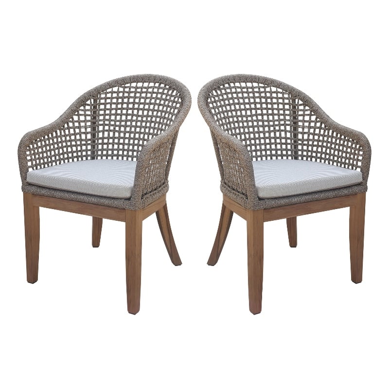 Set of Two Outdoor Teak Patio Dining Chair with Cushions - Natural