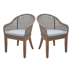 Set of Two Outdoor Teak Patio Dining Chair with Cushions - Natural
