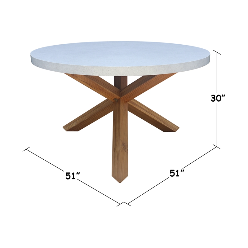 Outdoor Teak Wood Patio Dining Table with Polystone Top - Natural