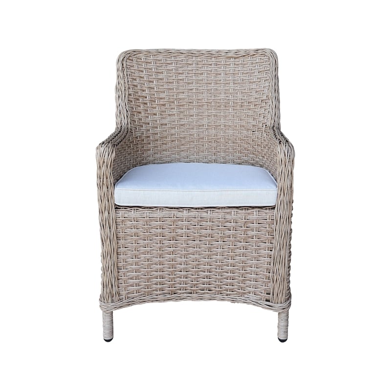 Outdoor Aluminum Wicker Patio Dining Chair with Cushion - Natural