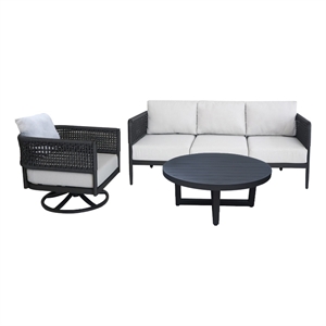 Outdoor Aluminum Patio Set With Sofa Coffee Table and Swivel Rocking Chair