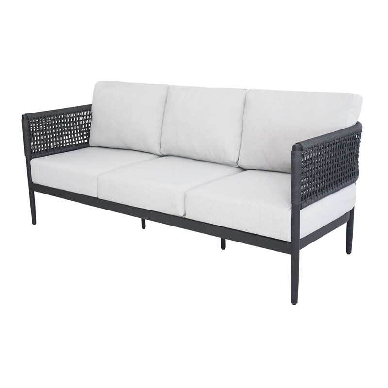 Outdoor 5 Piece Aluminum Woven Abaca Rope Patio Furniture Set - Charcoal