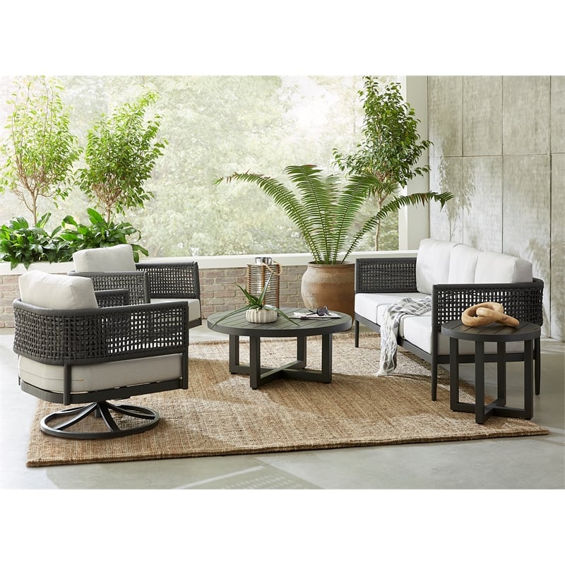 Outdoor 5 Piece Aluminum Woven Abaca Rope Patio Furniture Set - Charcoal
