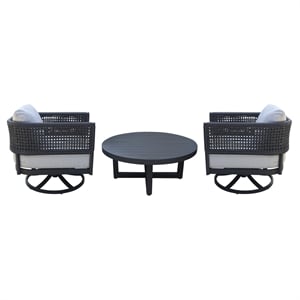 Outdoor Woven Abaca Rope Patio Set With Coffee Table and 2 Swivel Rocking Chairs