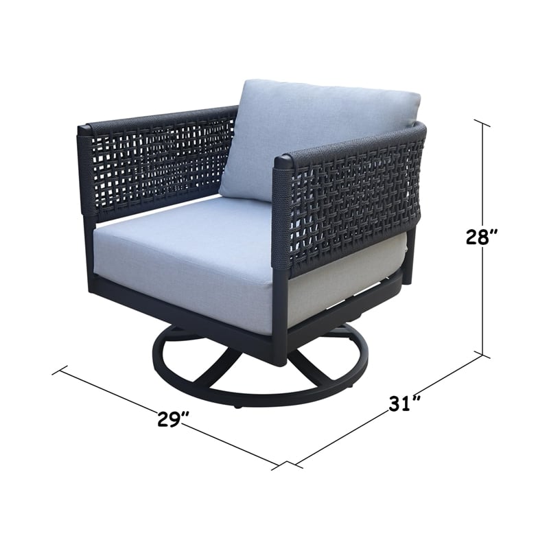 Outdoor Woven Abaca Rope Patio Set With Coffee Table and 2 Swivel Rocking Chairs