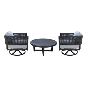 Outdoor Woven Abaca Rope Patio Set With Coffee Table and 2 Swivel Rocking Chairs