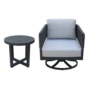 Outdoor Woven Abaca Rope Patio Set with End Table and Swivel Rocking Chair
