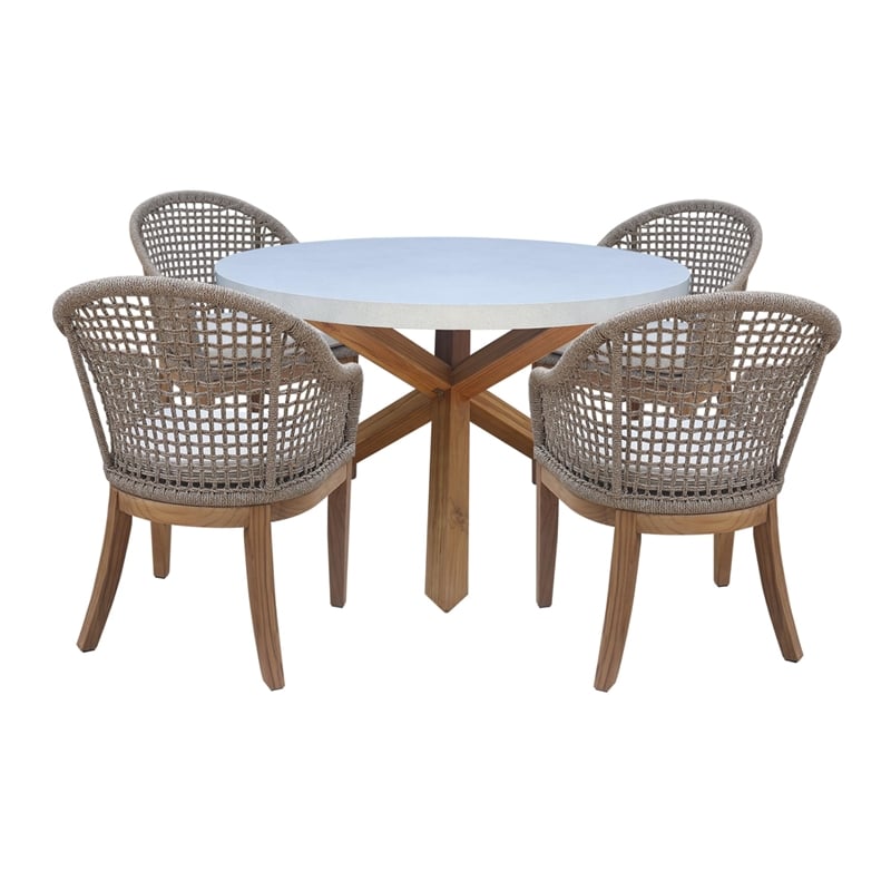 Outdoor Teak Patio Furniture Set with a Round Table and 4 Chairs - Natural
