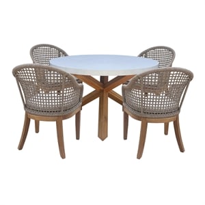Outdoor Teak Patio Furniture Set with a Round Table and 4 Chairs - Natural