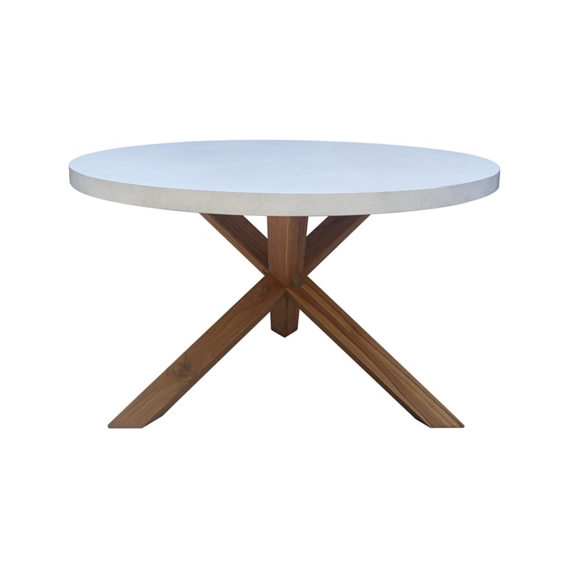 Outdoor Teak Patio Furniture Set with a Round Table and 4 Chairs - Natural
