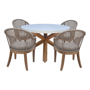 Outdoor Teak Patio Furniture Set with a Round Table and 4 Chairs - Natural