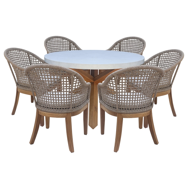 Outdoor Teak Patio Furniture Set with Round Table and 6 Chairs - Natural