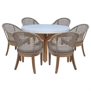 Outdoor Teak Patio Furniture Set with Round Table and 6 Chairs - Natural