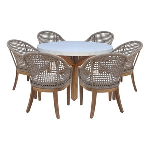 Outdoor Teak Patio Furniture Set with Round Table and 6 Chairs - Natural