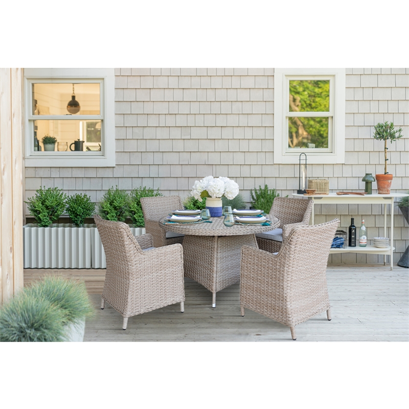 Outdoor Wicker Patio Furniture Set with Round Table and 4 Chairs - Natural