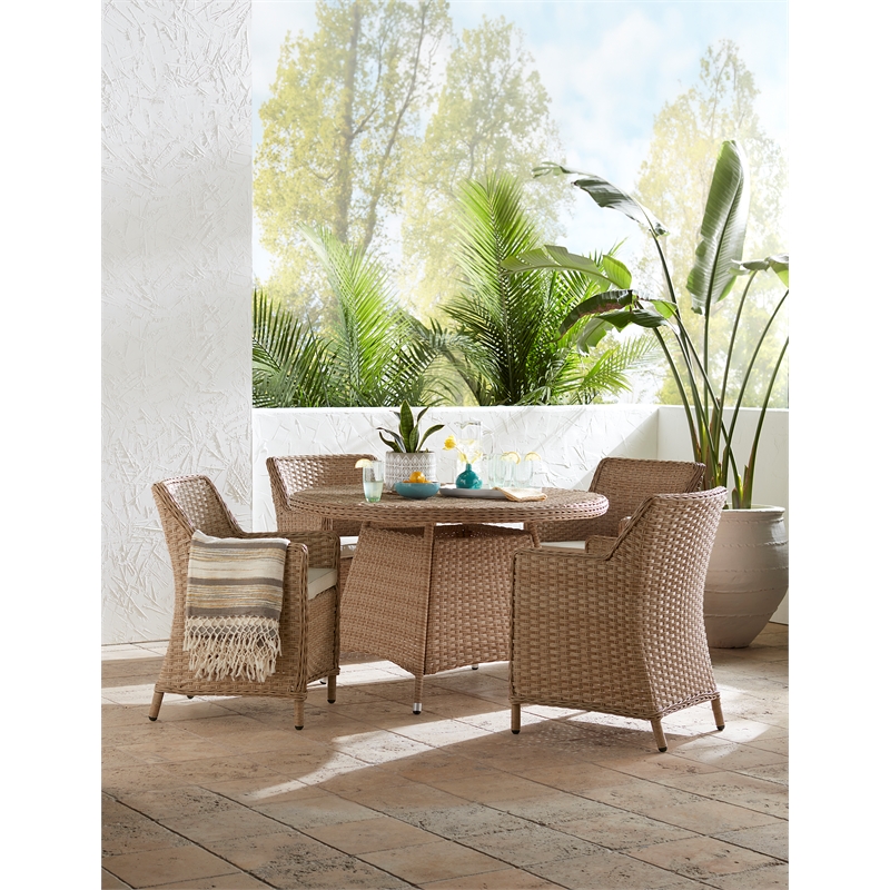 Outdoor Wicker Patio Furniture Set with Round Table and 4 Chairs - Natural