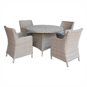 Outdoor Wicker Patio Furniture Set with Round Table and 4 Chairs - Natural