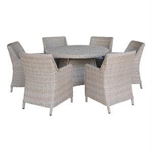 Outdoor Wicker Patio Furniture Set with Round Table and 6 Chairs - Natural