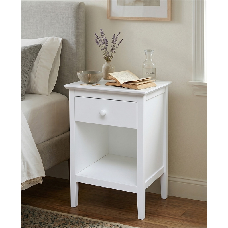 International Concepts Solid Wood Nightstand with 1 Drawer in White
