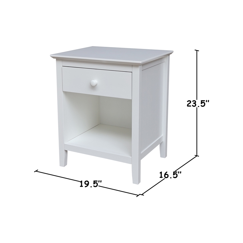 International Concepts Solid Wood Nightstand with 1 Drawer in White