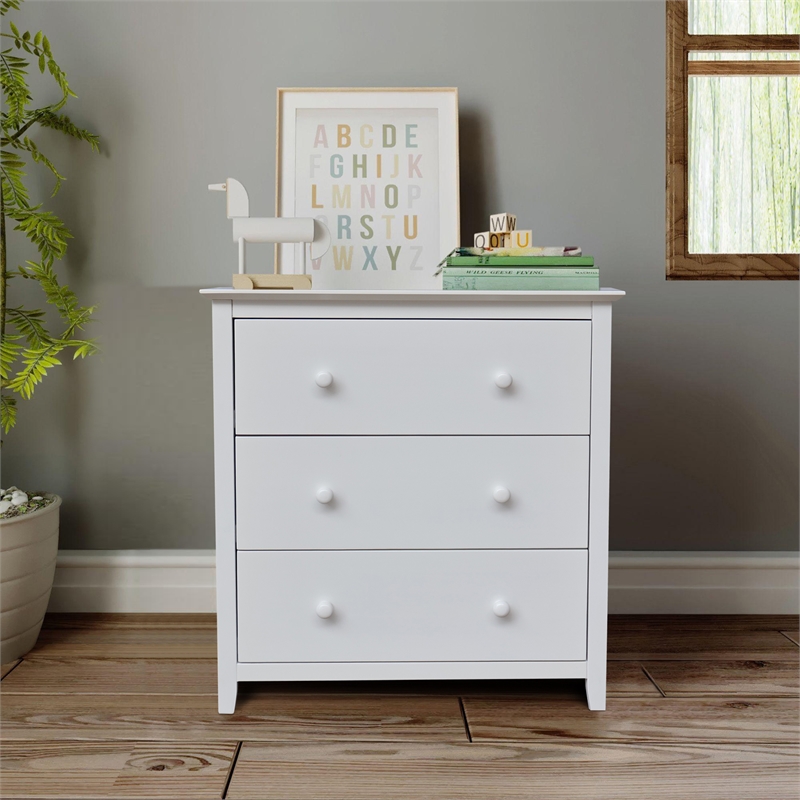 International Concepts Solid Wood Bedroom Dresser/Chest with 3 Drawers in White