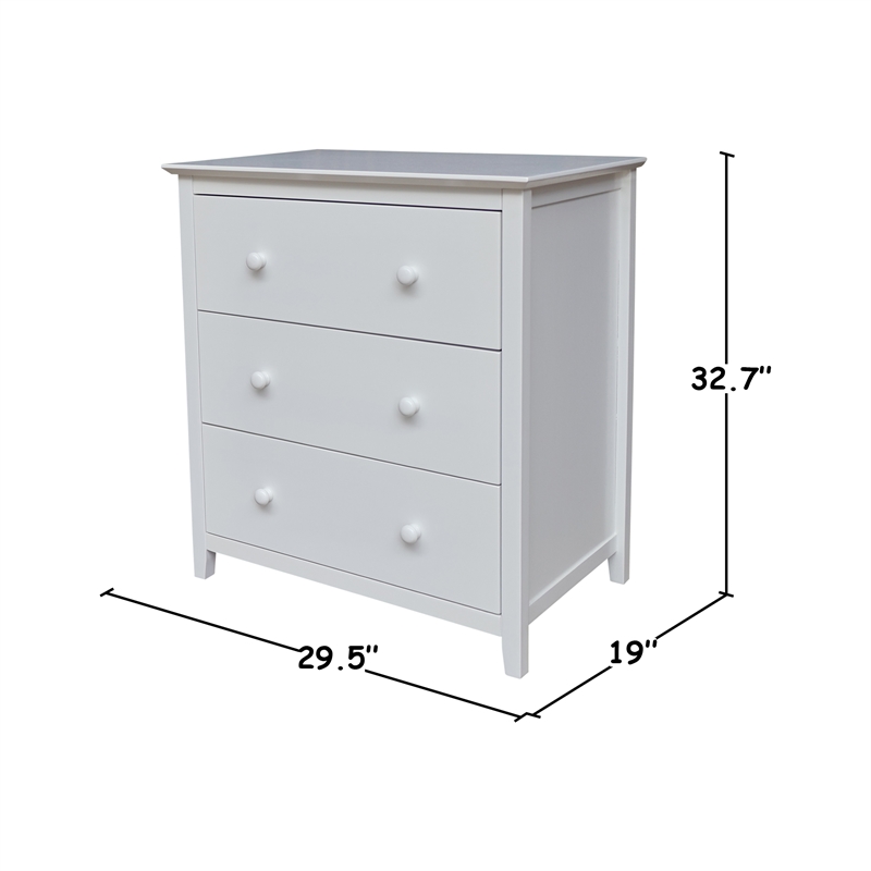 International Concepts Solid Wood Bedroom Dresser/Chest with 3 Drawers in White