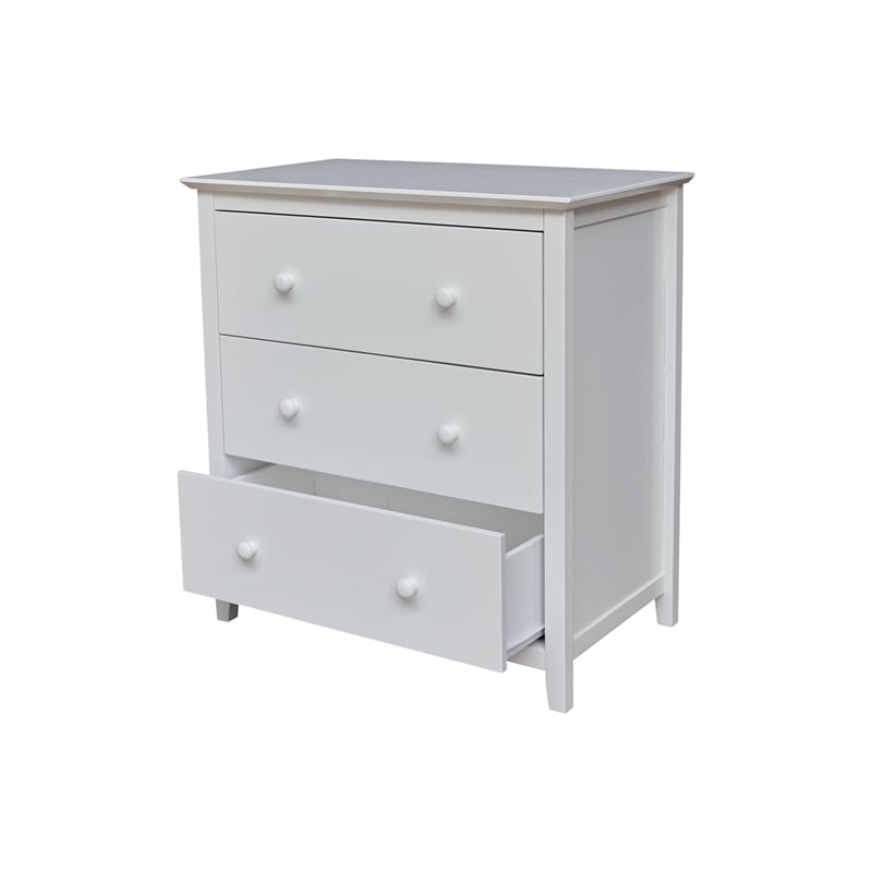 International Concepts Solid Wood Bedroom Dresser/Chest with 3 Drawers in White