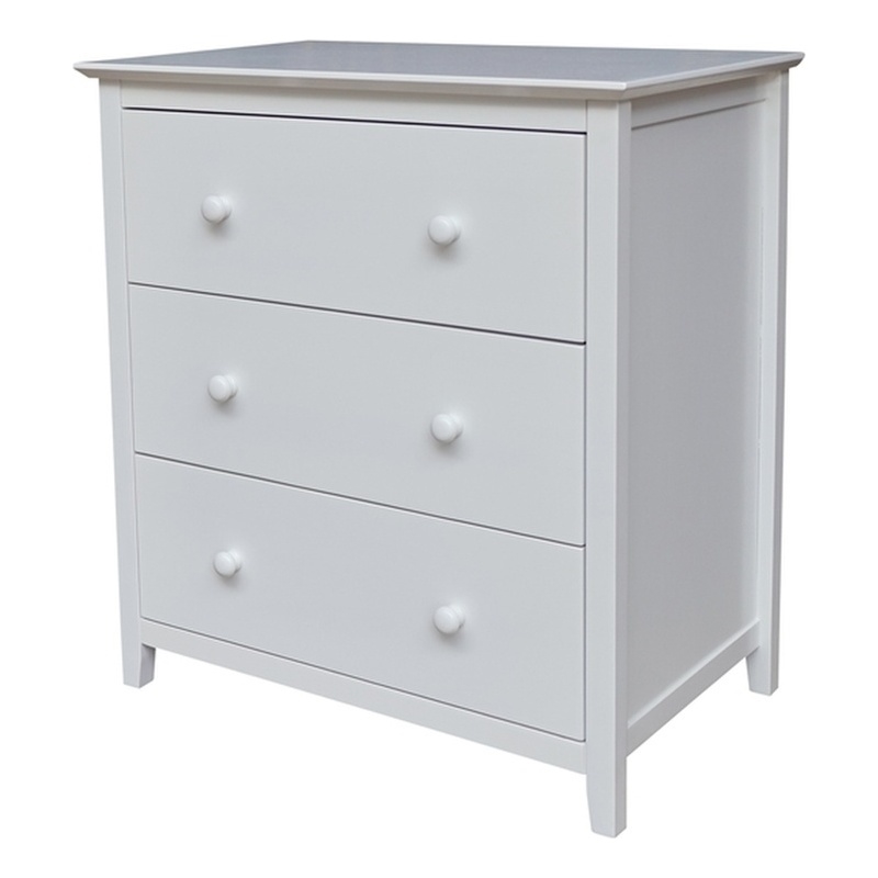 International Concepts Solid Wood Bedroom Dresser/Chest with 3 Drawers in White