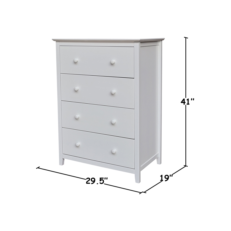 International Concepts Solid Wood Bedroom Dresser/Chest with 4 Drawers in White