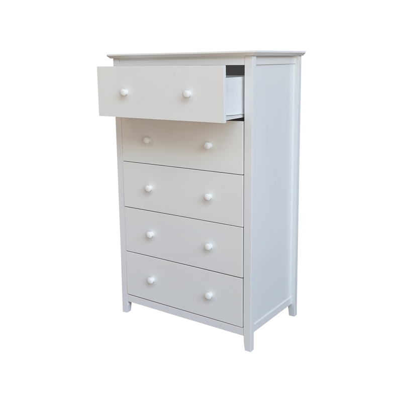International Concepts Solid Wood Bedroom Dresser/Chest with 5 Drawers in White