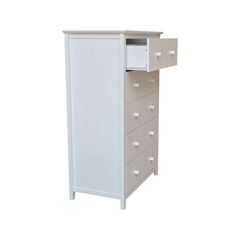 International Concepts Solid Wood Bedroom Dresser/Chest with 5 Drawers in White