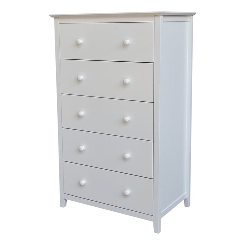 International Concepts Solid Wood Bedroom Dresser/Chest with 5 Drawers in White