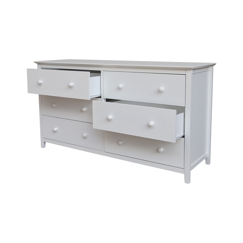 International Concepts Solid Wood Bedroom Dresser with 6 Drawers in White
