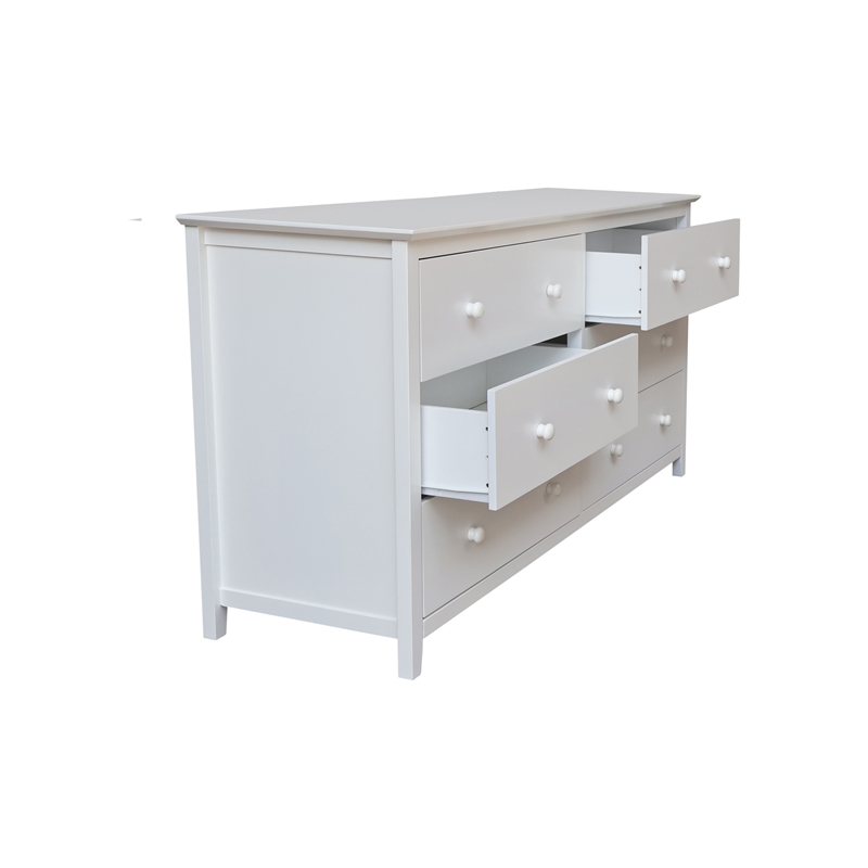 International Concepts Solid Wood Bedroom Dresser with 6 Drawers in White