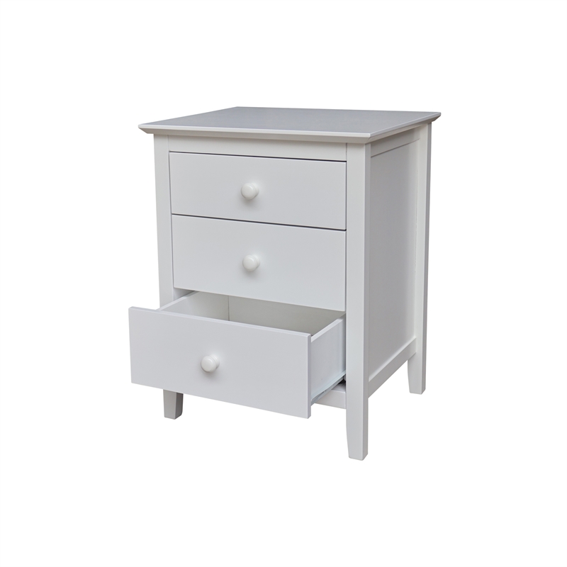 International Concepts Solid Wood Bedroom Nightstand with 3 Drawers in White